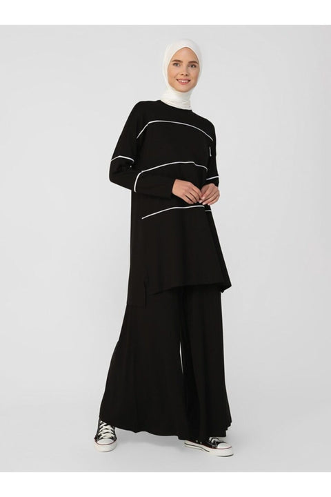 SD Women's Black Detailed Tunic & Trousers Double Suit Black Basic TR698(yz80) shr