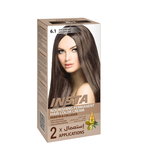 Insta Hair Coloring Cream Keratin & Collagen 6.1 Dark Ash Blonde  110ml