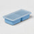 A light blue plastic food storage container with a matching translucent lid, featuring two compartments, shown on a clean white background.