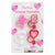 CharCharms Strawberry Straw Toppers 4-pack in retail blister packaging. The set includes a pink heart, a red 'XOXO' block, a white heart with 'LOVE' text, and a red heart with a pink center, all on clear loops.
