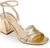 Gold high-heeled sandal on a white background