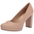A single women's pump shoe in a light nude beige color, featuring a rounded toe, a low platform sole, and a chunky block heel, shown against a plain white background.