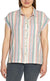 Orvis Women's Multicolor Stripe Short Sleeve Linen Blend Button-Up Shirt