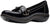 Black patent leather loafer shoe on a white background