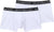 Two pairs of white boxer briefs with black waistbands featuring 'abanderado' branding on a white background.
