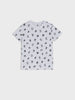 White t-shirt with black letter pattern on a white background