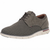 A single men's casual lace-up shoe in dark gray, featuring a textured mesh upper, suede overlays, and a thick white sole with a red and blue stripe detail.