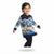 A young child wearing a navy blue knit sweater with a winter village and mountain pattern, paired with black leggings, shown against a plain white background.