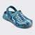 Blue and white marbled clog shoe on a white background