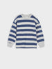 Blue and gray striped sweater on a white background