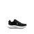 A black and white running shoe shown from the side against a plain white background. The shoe features a black upper with mesh and synthetic overlays, black laces, a black heel pull tab, and a thick white midsole with a black outsole.