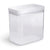 A clear plastic storage container with a white lid, shown on a clean white background.