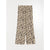 Wide-leg trousers featuring a beige, brown, and black leopard print pattern, laid flat against a light gray background.