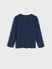 Navy blue long-sleeve shirt on a light gray background