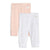 Two pairs of ribbed knit baby leggings, one in pale pink and one in white, displayed flat against a white background. Each pair features a small embroidered brand tag on the upper right leg.