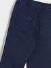Close-up of blue pants with two front pockets on a white background