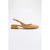 A single tan leather slingback mule with a low block heel and pointed toe, shown in profile against a plain white background.