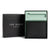 Ted Baker London gift set featuring a black textured leather cardholder inside a black presentation box next to its branded black lid, with a mint green interior insert.