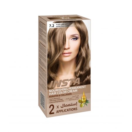 Insta Hair Coloring Cream Keratin & Collagen 7.2 Medium Pearl  Blonde 110ml
