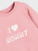 Pink sweater with 'I ❤️ Mommy' text on a light gray background