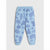Light blue jogger pants with a darker blue leaf and acorn pattern, featuring a drawstring waist and ribbed cuffs.