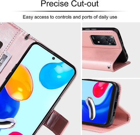 Ikziwreo - Case for Xiaomi Redmi Note 11 Pro 5G/Note 11 Pro [2x Tempered Glass] Folio Protective Flip Case PU Leather [Magnetic Closure][Card Slots][Stand Feature]-Rose Gold A243 (od17)