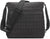 Black quilted bag with a strap on a white background