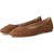 A pair of women's flat ballet flats in a warm brown suede-like material, shown from a three-quarters angle on a clean white background.