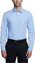 Man wearing a light blue dress shirt and black pants on a white background