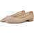 A pair of beige pointed-toe flats embellished with silver rhinestones on the toes, shown against a plain white background.