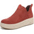 A single slip-on platform ankle boot in a textured rust-red suede, featuring a thick cream-colored sole and a small pull tab at the heel, with the brand name 'ryk69' printed on the side of the sole.