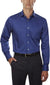 Man wearing a blue dress shirt and black pants on a white background