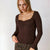 Sinsay Women's Brown Long Sleeve Scoop Neck Ribbed Blouse