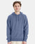 Man wearing a blue hoodie on a white background