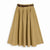 A pleated A-line skirt in tan with a dark brown belt, shown against a plain white background.