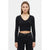Planet Heart Women's Black Long-Sleeve Cropped Blouse