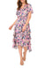 Vince Camuto Women's Multicolor Floral Flutter Sleeve Tiered Satin Midi Dress|Vince Camuto In Lebanon