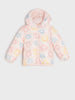 Pink floral-patterned jacket on a light gray background
