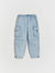 Light blue cargo pants on a white background