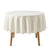 An off-white round tablecloth draped over a wooden table, shown against a plain white background.