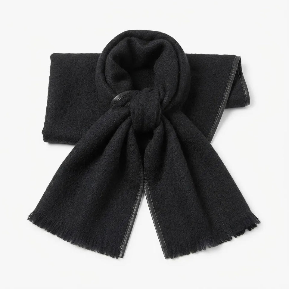 I.N.C Women's Black Wool-Blend Leather Trim Scarf