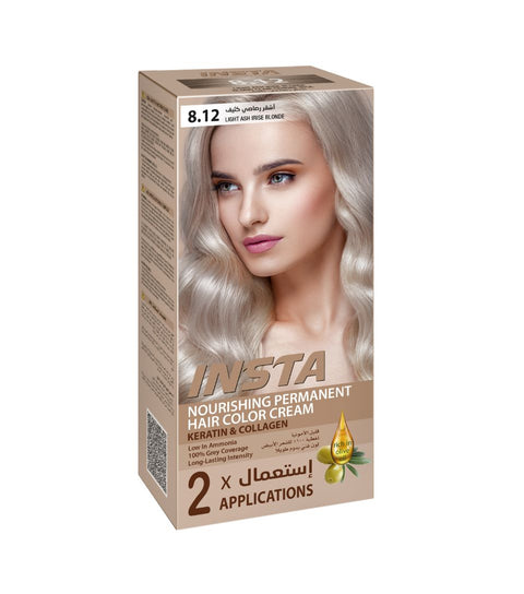 Insta Hair Coloring Cream Keratin & Collagen 8.12 Light Ash Irise Blonde 110ml