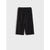Black textured shorts with a subtle metallic sheen and an elastic drawstring waist, shown flat on a light gray background.