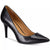 Black high-heeled shoe on a white background