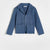 Blue knitted cardigan on a light gray background