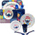 Disney Stitch children's dinnerware set with plates, cups, and utensils on a white background