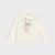 An off-white long-sleeve top for girls, featuring a ruffled hem and a sequined graphic of ballet shoes with the word 'ballerina' written above. The brand 'mimi' is visible on the inner neck label.