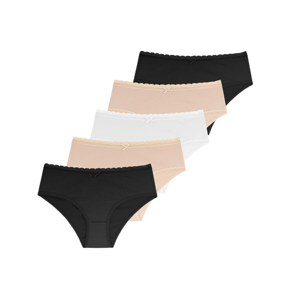Dorina Women's Beige/Black/Ivory 5 Pack Soft Cotton Briefs