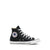 A classic black high-top canvas sneaker with white laces, a white rubber toe cap, and a white sole, featuring the circular Converse All Star logo patch on the side.