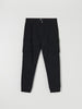 Black cargo pants on a light gray background